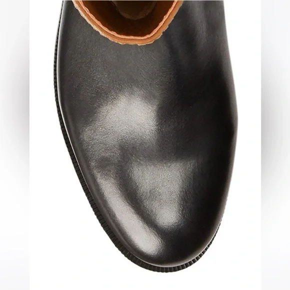 New! RALPH LAUREN Two-tone Equestian Style Leather Boots, Black/Saddle Tan, Sz 9 - Picture 6 of 7